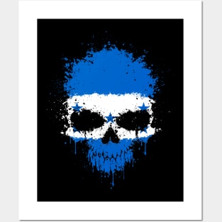 Chaotic Honduran Flag Splatter Skull Posters and Art